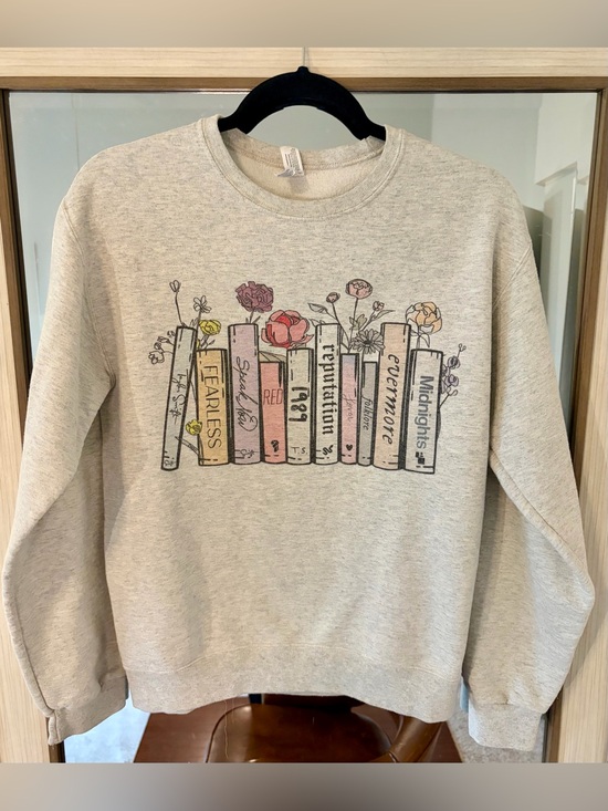 Jerzees Sweaters - Taylor Swift crewneck with albums as books All albums EXCEPT tortured poets Sm